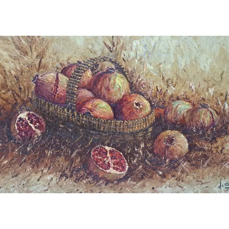 Oleo sobre lienzo, J. Serrat (cesta de granadas), pintor Catalán del siglo XX, Siglo XX · vista 7/8