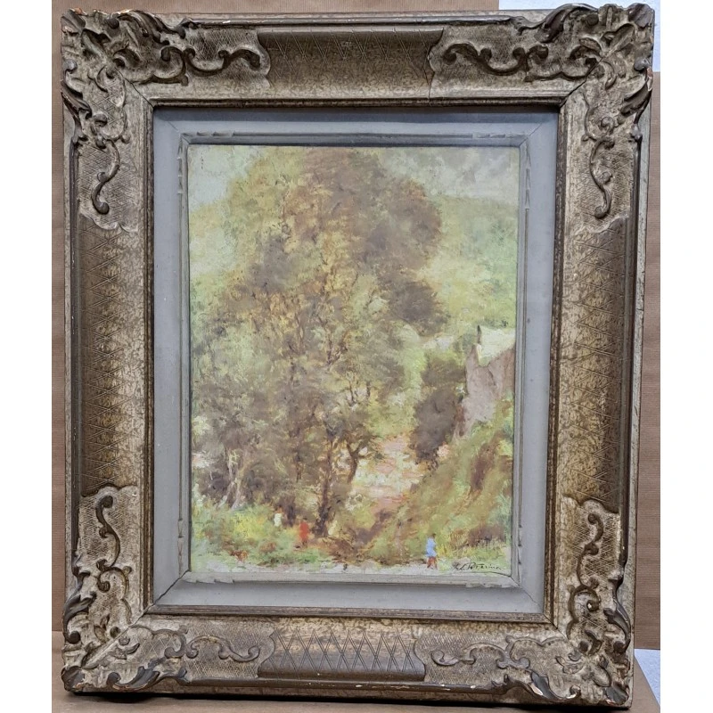 Oleo sobre tabla, año 1949, firmado, pintor italiano