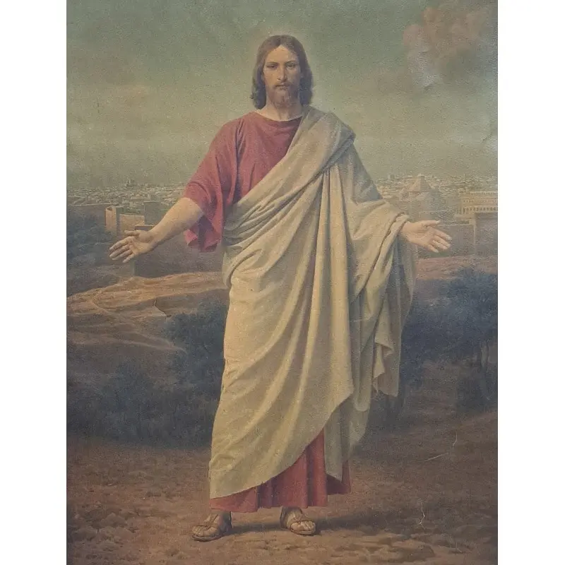 Antigua litografía de Jesucristo, Gran tamaño año 1900 · vista 2/10