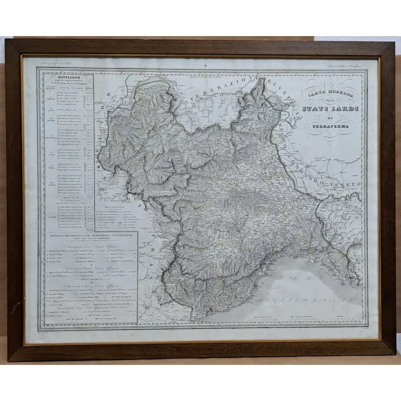 Mapa, carta moderna de Stati Sarde de terraferma, Italia
