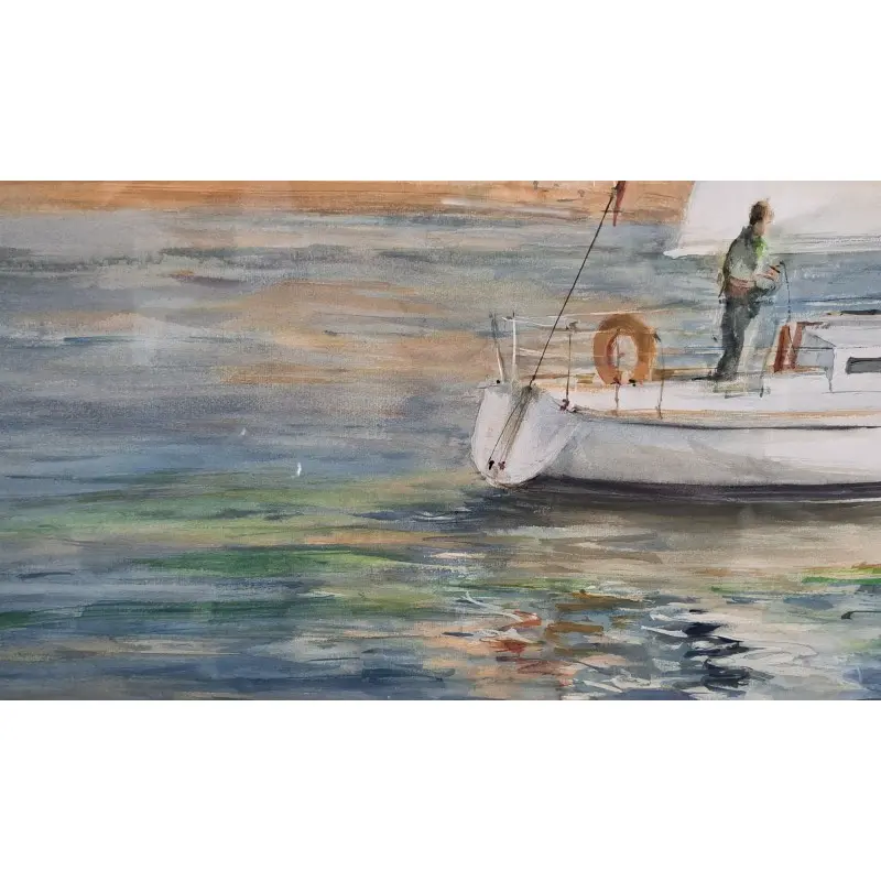 Gran Acuarela de Albert Estrada Vilarrasa (1934 – 2022) Marina de Sitges · vista 9/11