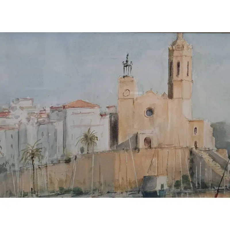 Gran Acuarela de Albert Estrada Vilarrasa (1934 – 2022) Marina de Sitges · vista 10/11