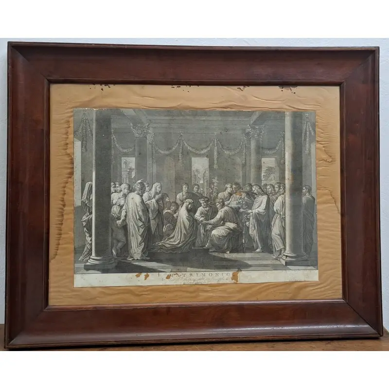 Gran marco de caoba con grabado del año 1805, Maria Desposata Josepp, Siglo XIX