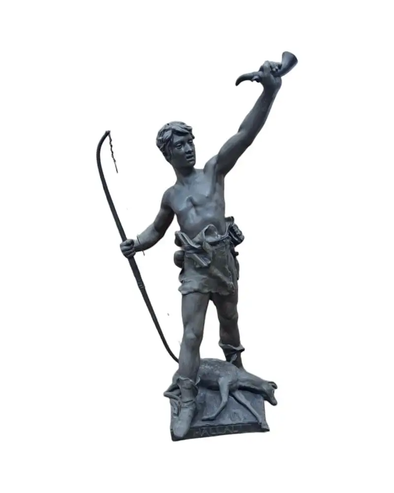 Escultura francesa de calamina, Eugene Marioton (1857-1933) “Hallali”