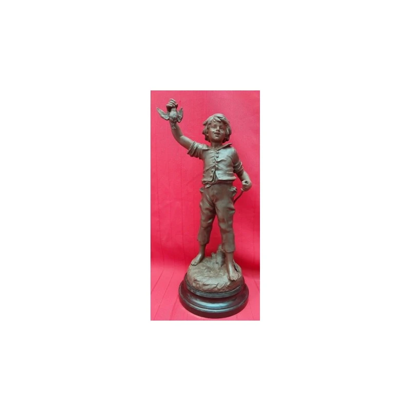 Antigua Figura Aug. Moreau Siglo Xix, Niño Cazador, Siglo XIX