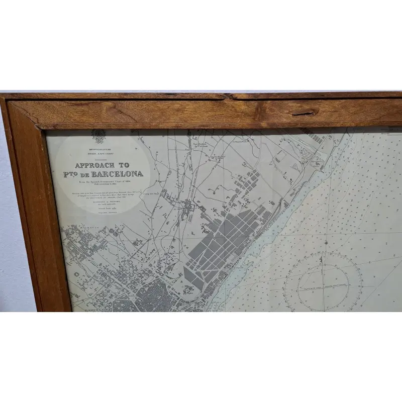Gran carta náutica del puerto de Barcelona año 1955, enmarcada · vista 2/8