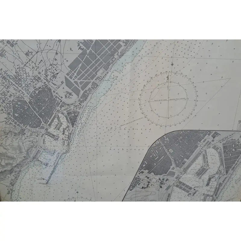 Gran carta náutica del puerto de Barcelona año 1955, enmarcada · vista 3/8