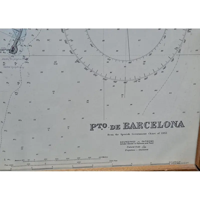 Gran carta náutica del puerto de Barcelona año 1955, enmarcada · vista 5/8