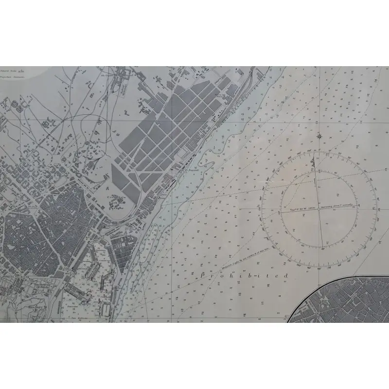 Gran carta náutica del puerto de Barcelona año 1955, enmarcada · vista 6/8