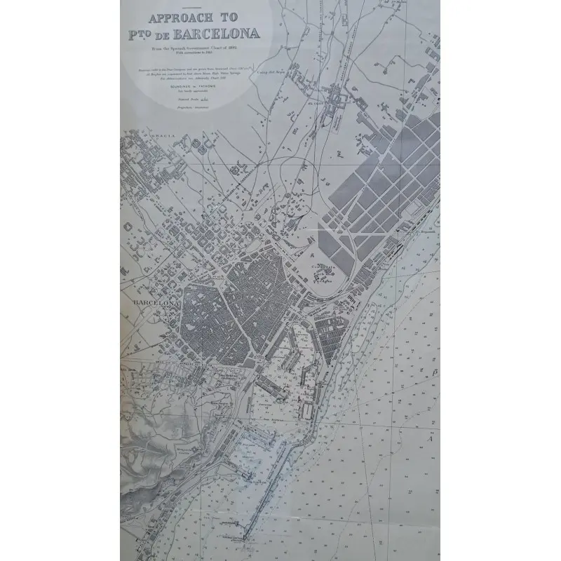 Gran carta náutica del puerto de Barcelona año 1955, enmarcada · vista 7/8