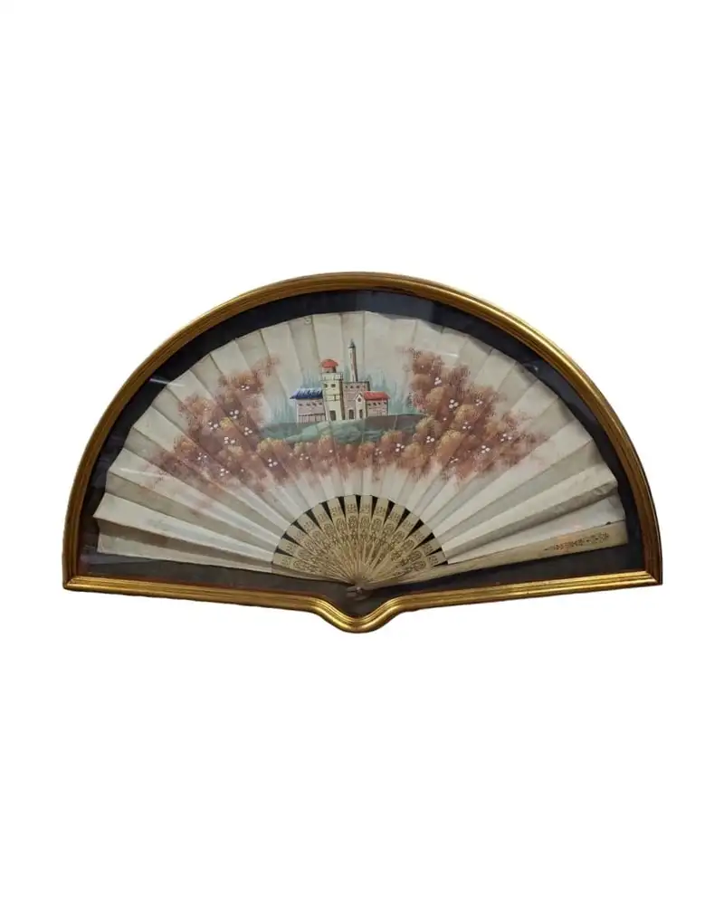 Gran abanico siglo XIX con abaniquera 73 X 44 cm