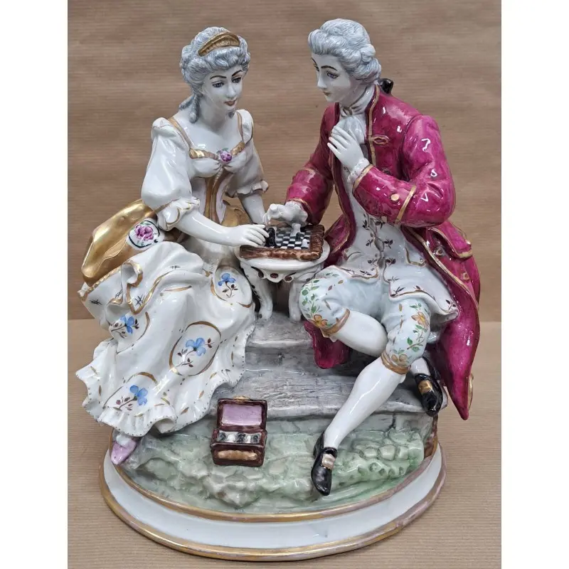 Figuras de porcelana Meissen, jugando al ajedrez, siglo XX, Siglo XX