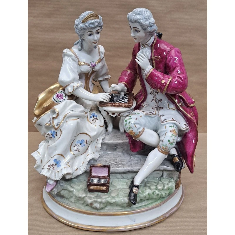 Figuras de porcelana Meissen, jugando al ajedrez, siglo XX, Siglo XX