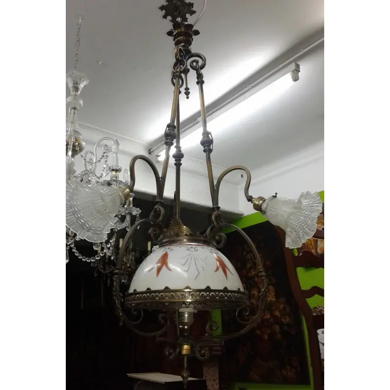 Antigua Lámpara de Bronce 4 Puntos de Luz