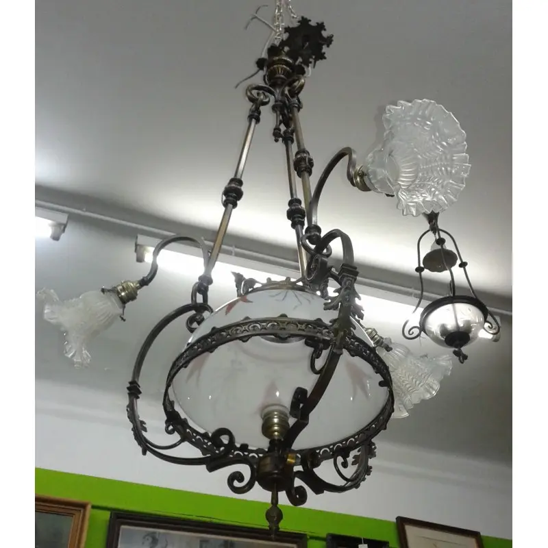 Antigua Lámpara de Bronce 4 Puntos de Luz · vista 5/8