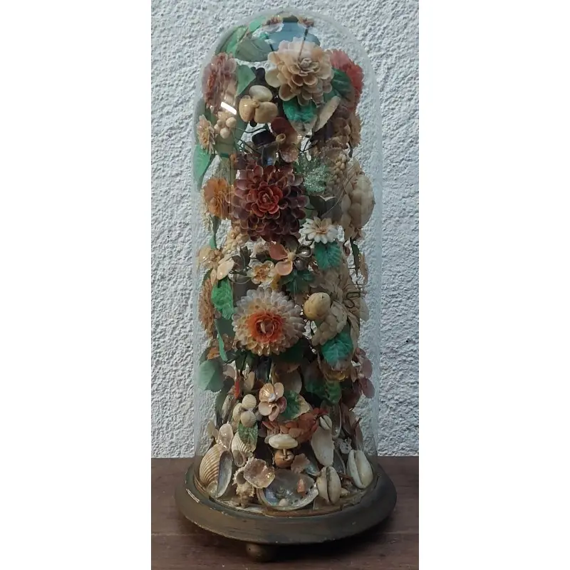 Fanal de Cristal con Composición de Flores y Conchas Siglo XIX, Siglo XIX