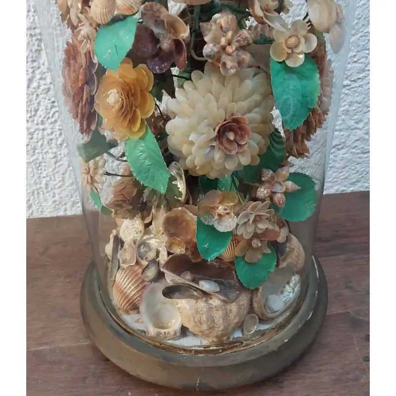 Fanal de Cristal con Composición de Flores y Conchas Siglo XIX, Siglo XIX · vista 6/10