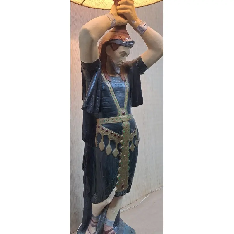 Gran lámpara antigua en yeso policromado estilo orientalista, 123 cm de altura · vista 8/12