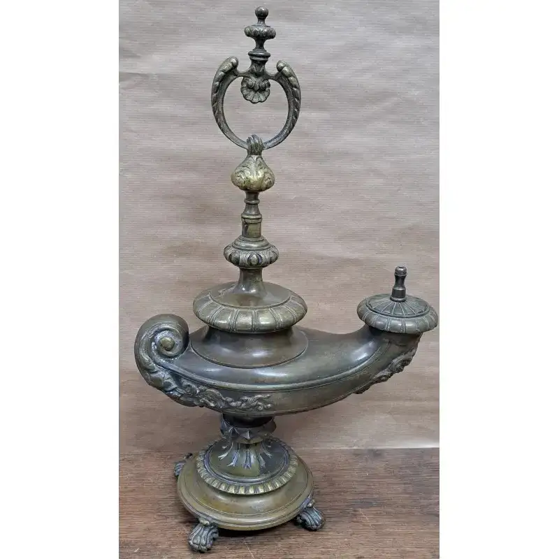 Antigua gran lámpara de gas, bronce, siglo XIX
