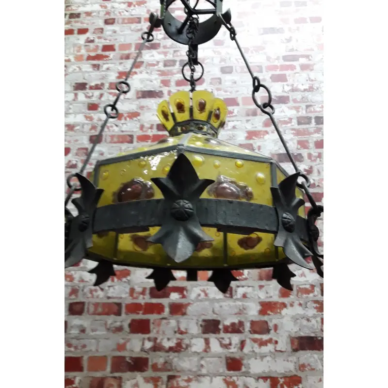 Lampara de hierro y cristal emplomado, siglo XX, Siglo XX