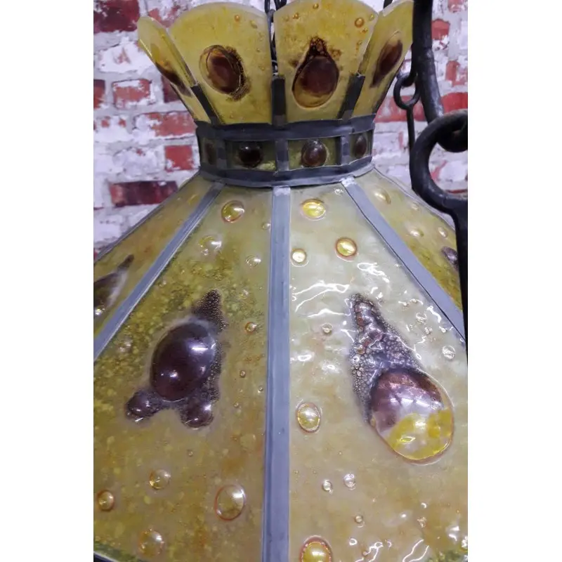 Lampara de hierro y cristal emplomado, siglo XX, Siglo XX · vista 7/11
