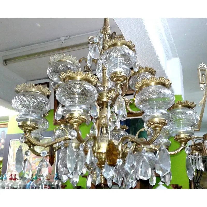 Fabulosa Lampara de Bronce con 16 Luces Mediados Siglo XX, Siglo XX