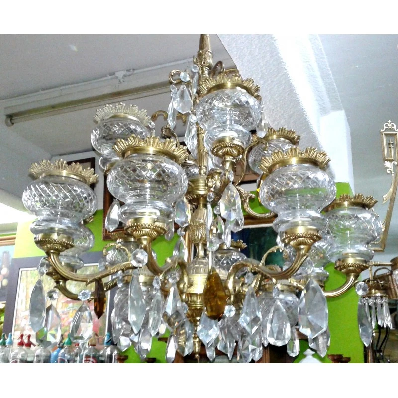 Fabulosa Lampara de Bronce con 16 Luces Mediados Siglo XX, Siglo XX