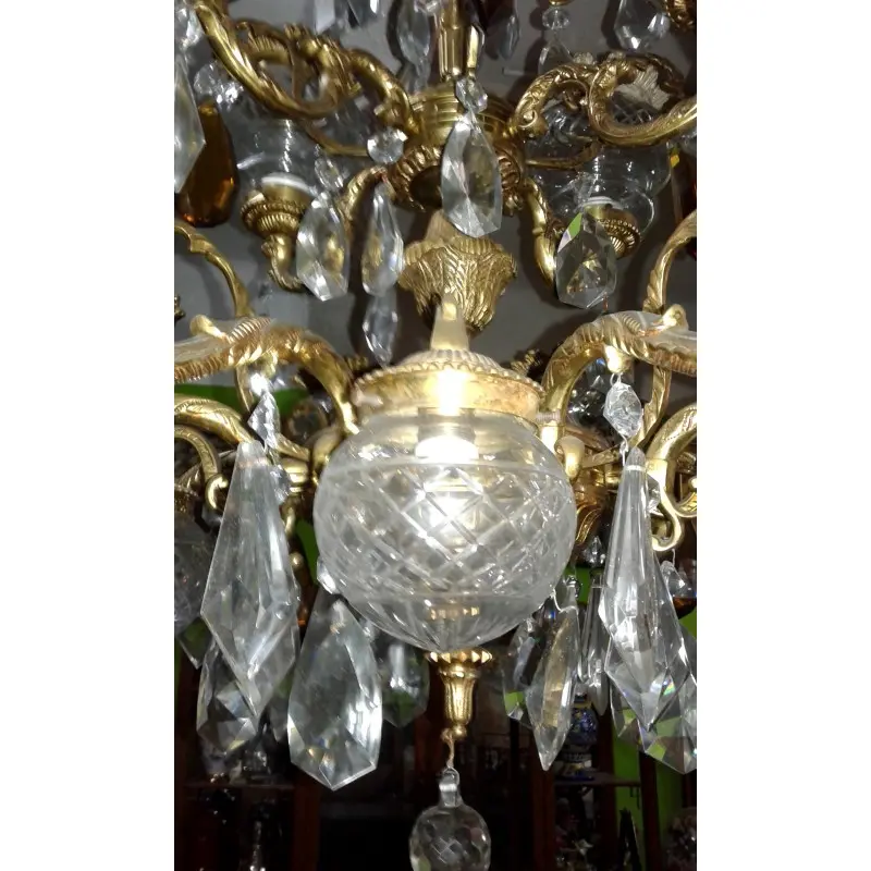 Fabulosa Lampara de Bronce con 16 Luces Mediados Siglo XX, Siglo XX · vista 3/12