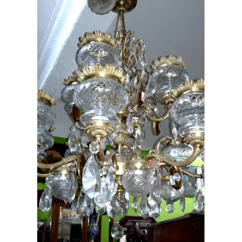 Fabulosa Lampara de Bronce con 16 Luces Mediados Siglo XX, Siglo XX · vista 5/12