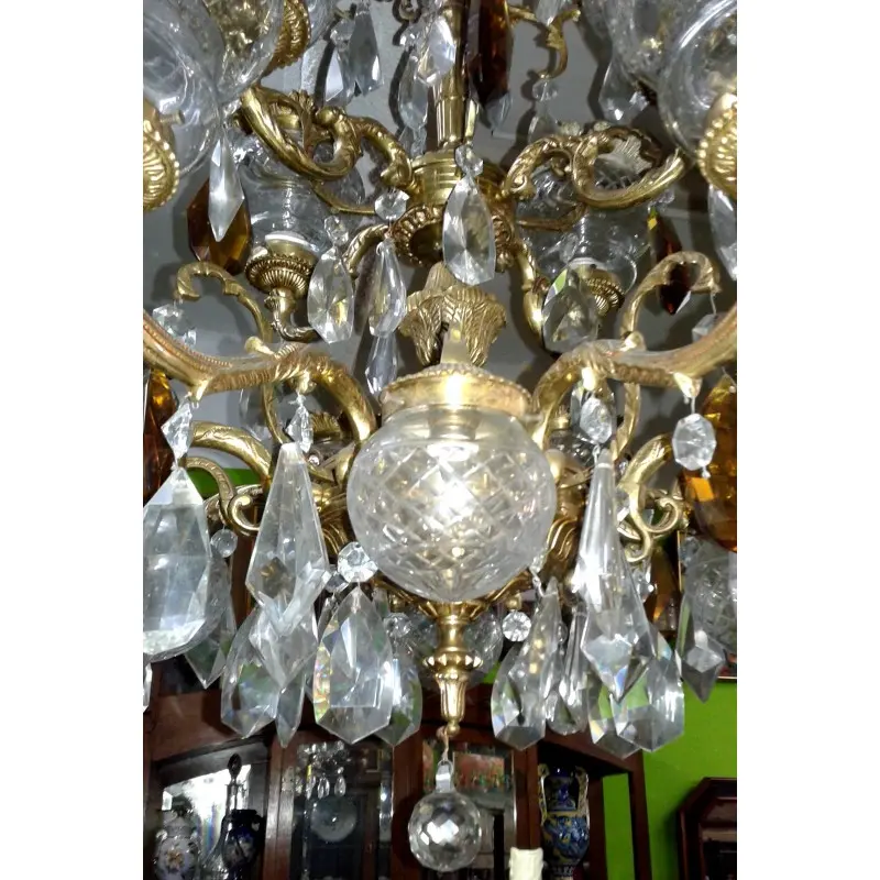 Fabulosa Lampara de Bronce con 16 Luces Mediados Siglo XX, Siglo XX · vista 6/12