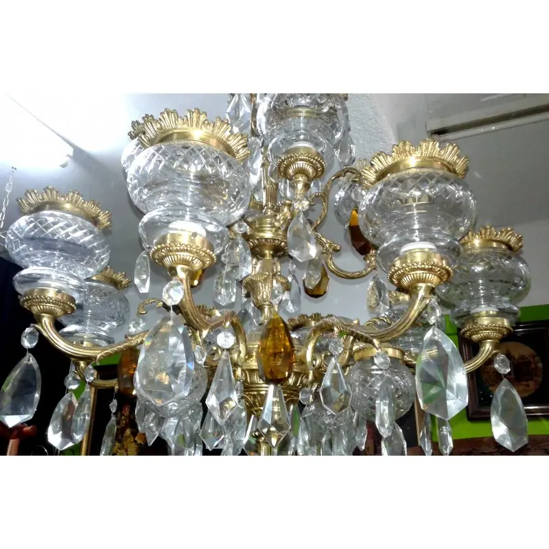 Fabulosa Lampara de Bronce con 16 Luces Mediados Siglo XX, Siglo XX · vista 7/12