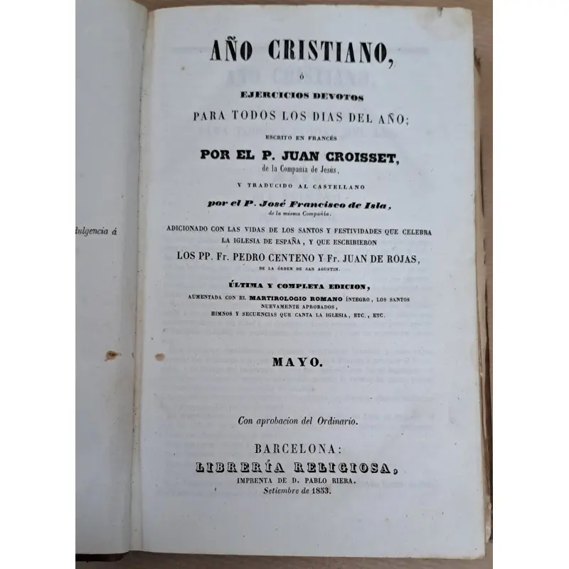 Año cristiano, Juan Croisset, año 1853-55, 14 tomos · vista 10/12