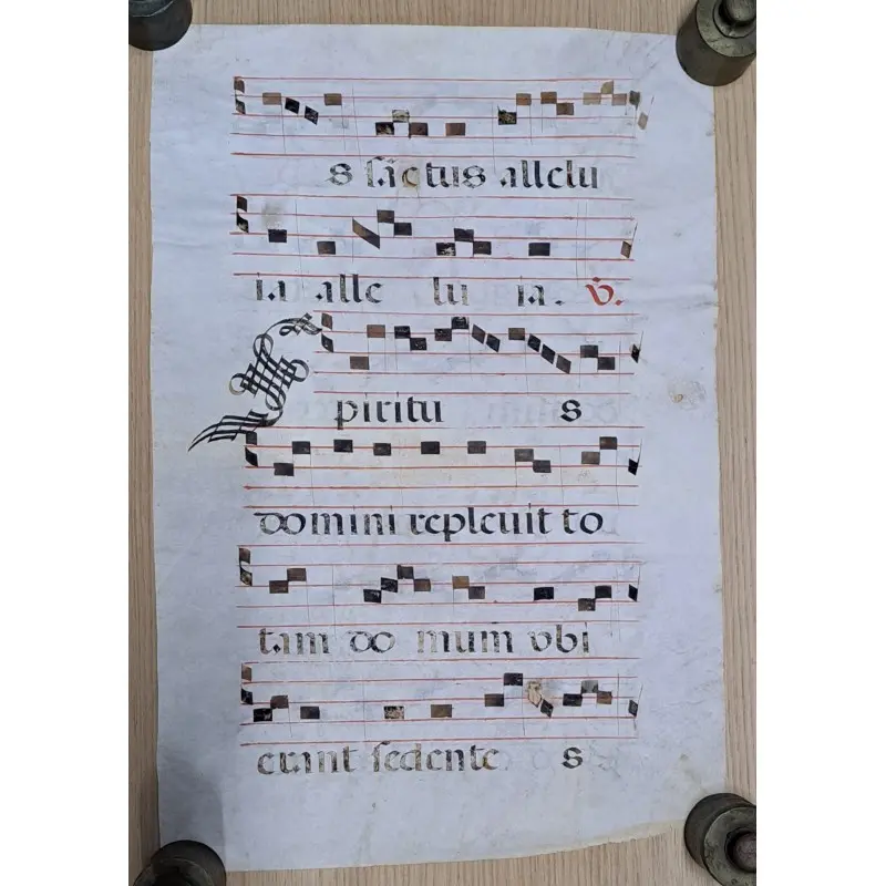 Hoja de pergamino con notación gregoriana. Siglo XV–XVI. Responsorio “Sedit Spiritus Domini”, Siglo XV · vista 6/10