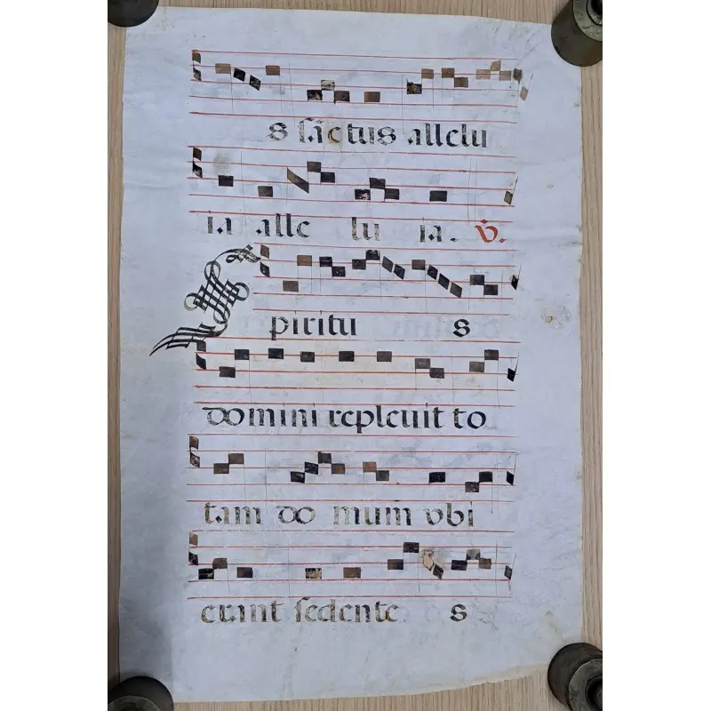 Hoja de pergamino con notación gregoriana. Siglo XV–XVI. Responsorio “Sedit Spiritus Domini”, Siglo XV · vista 7/10