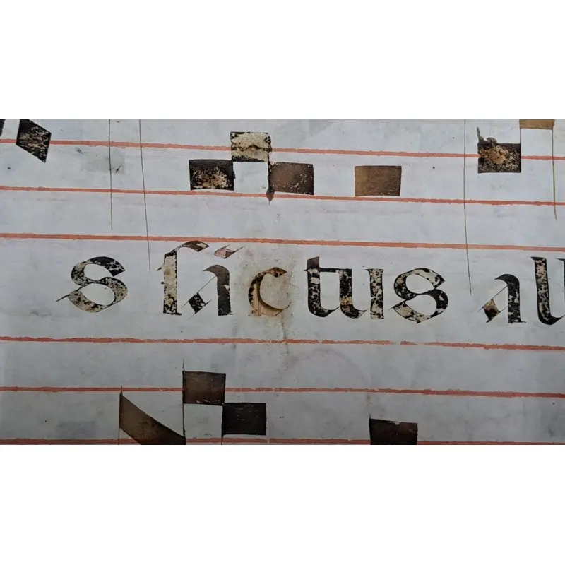 Hoja de pergamino con notación gregoriana. Siglo XV–XVI. Responsorio “Sedit Spiritus Domini”, Siglo XV · vista 8/10