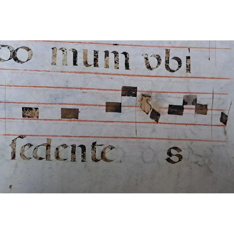 Hoja de pergamino con notación gregoriana. Siglo XV–XVI. Responsorio “Sedit Spiritus Domini”, Siglo XV · vista 9/10