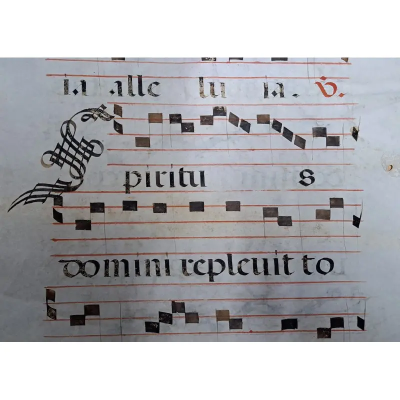 Hoja de pergamino con notación gregoriana. Siglo XV–XVI. Responsorio “Sedit Spiritus Domini”, Siglo XV · vista 10/10