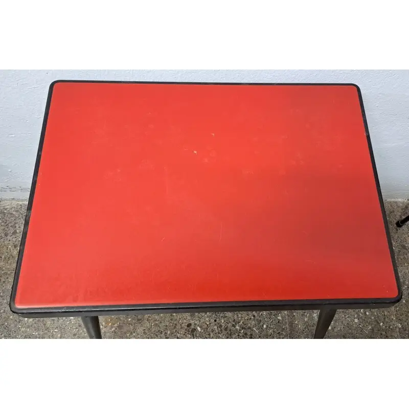 Mesa y sillas de terraza vintage, metal esmaltado, años 60 · vista 3/12