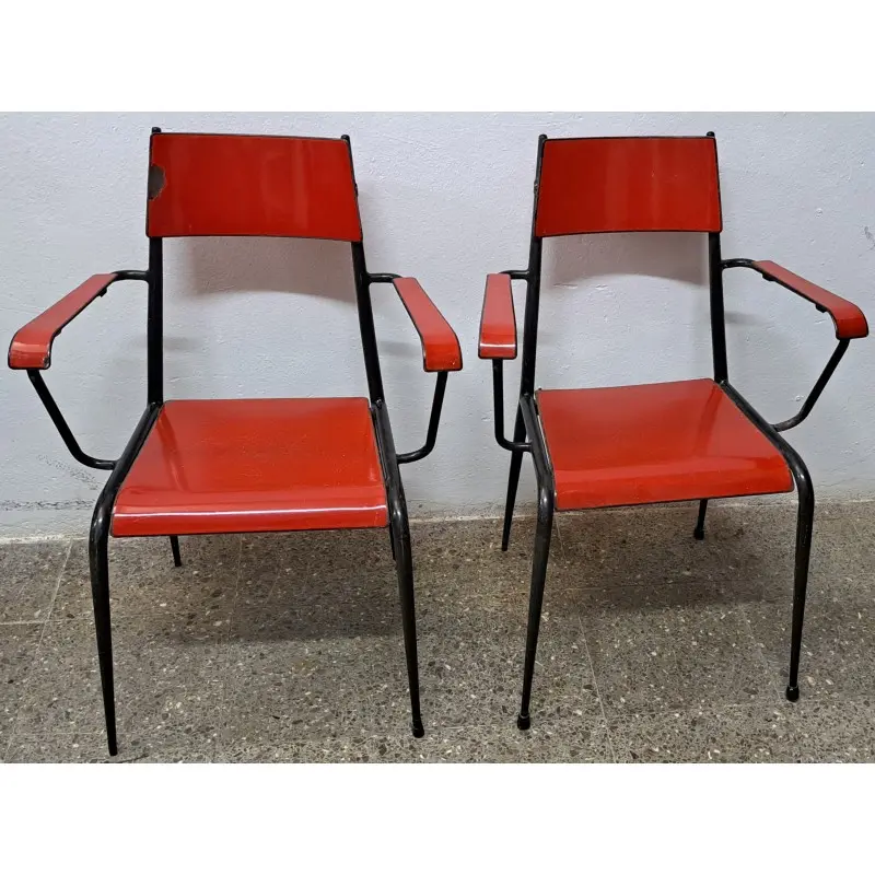Mesa y sillas de terraza vintage, metal esmaltado, años 60 · vista 8/12