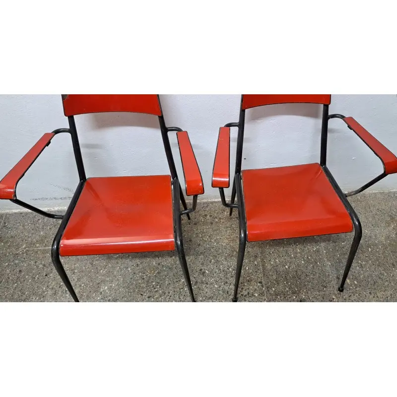 Mesa y sillas de terraza vintage, metal esmaltado, años 60 · vista 9/12