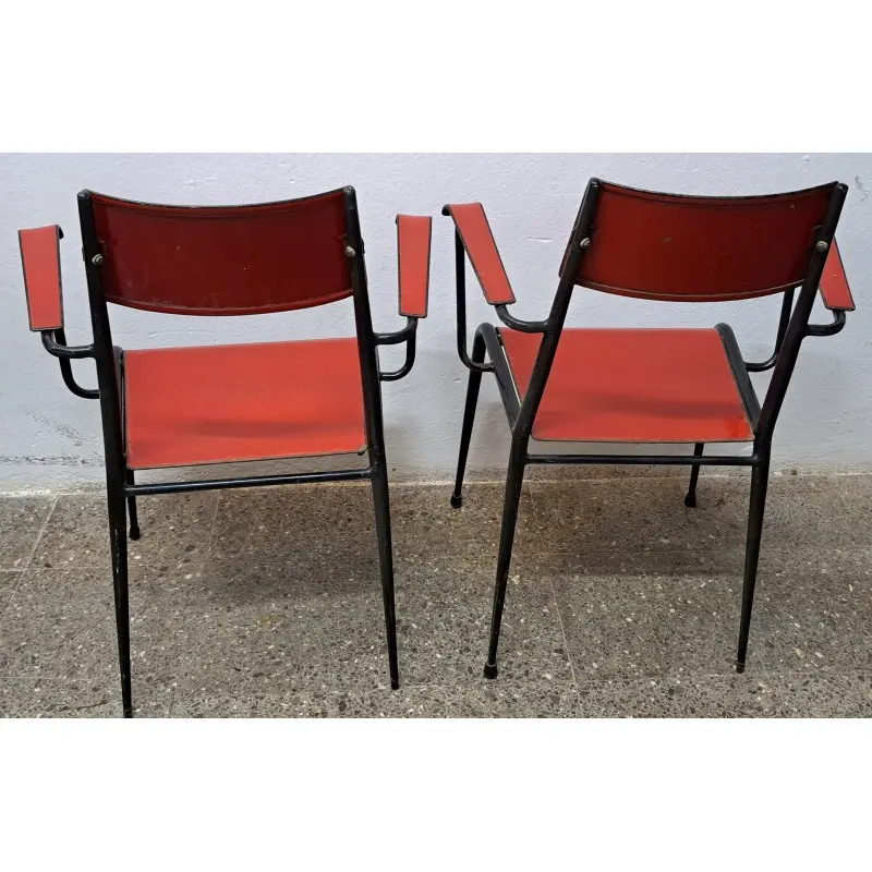 Mesa y sillas de terraza vintage, metal esmaltado, años 60 · vista 11/12