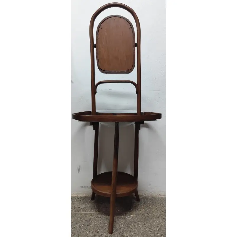 Palanganero antiguo de madera con palangana de metal · vista 11/12