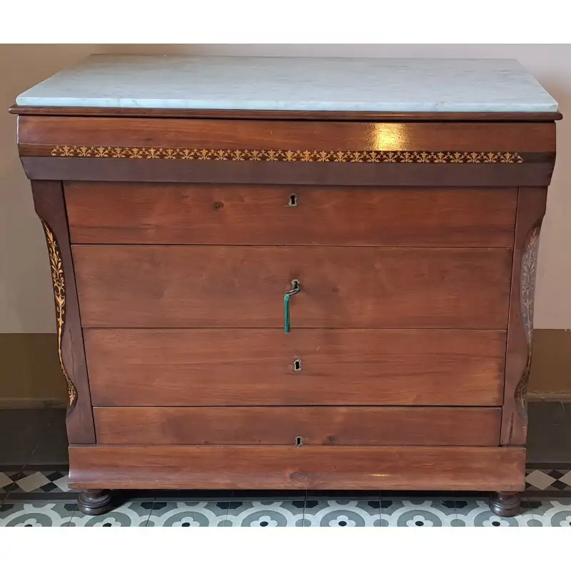 Cómoda escritorio Isabelina, madera de caoba y marquetería de boj, siglo XIX