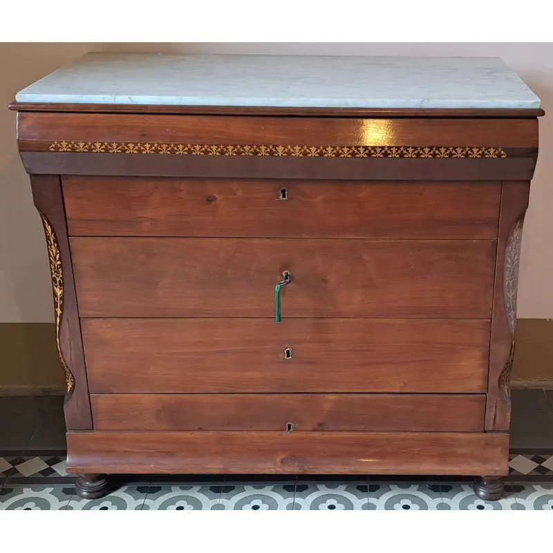 Cómoda escritorio Isabelina, madera de caoba y marquetería de boj, siglo XIX, Siglo XIX