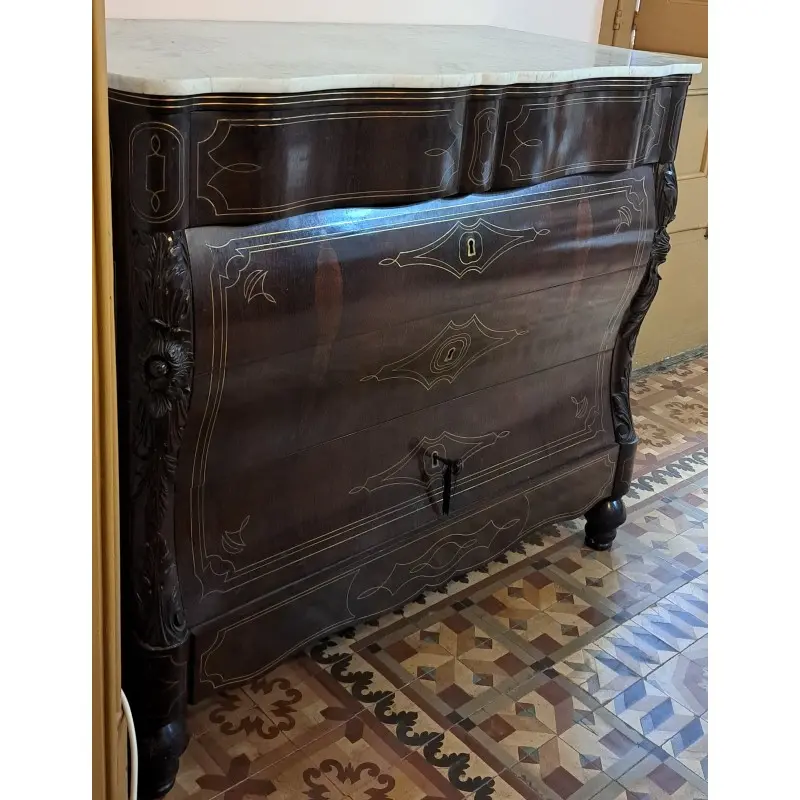 Cómoda Isabelina madera de chicaranda, Jacarandá y filete de marquetería de bronce, siglo XIX, Siglo XIX · vista 7/11