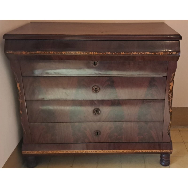 Cómoda escritorio Isabelina de caoba con cajón secreto, siglo XIX, Siglo XIX