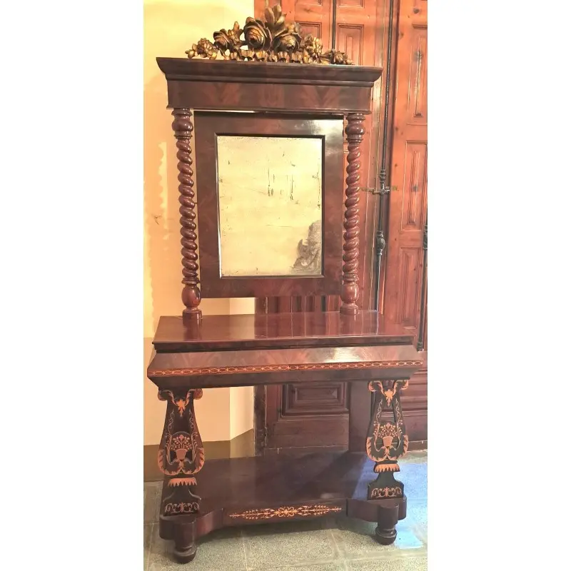 Consola Isabelina de caoba y marquetería de boj, siglo XIX, Siglo XIX