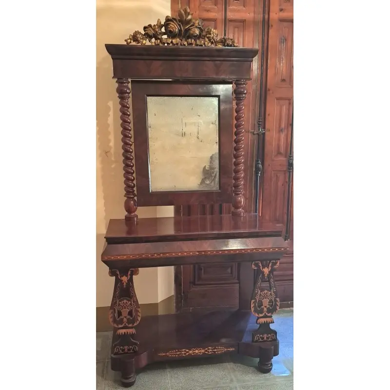 Consola Isabelina de caoba y marquetería de boj, siglo XIX, Siglo XIX · vista 2/11