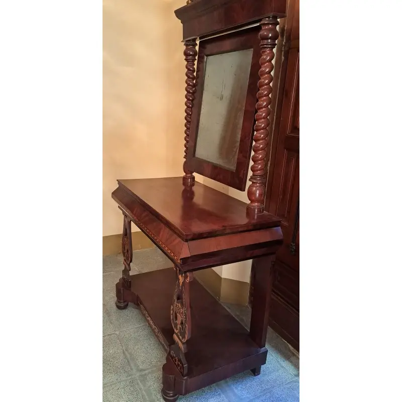 Consola Isabelina de caoba y marquetería de boj, siglo XIX, Siglo XIX · vista 6/11