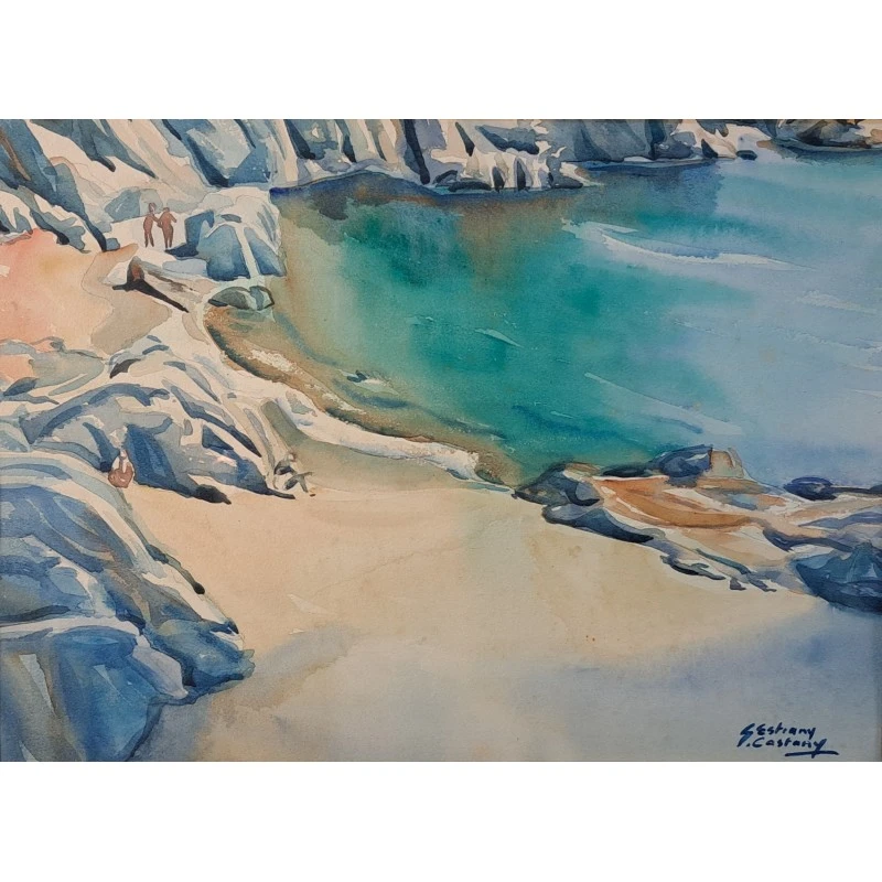 Acuarela, Santiago Estrany i Castany (Mataró 1923-2013) Marina, Arte y Pintura